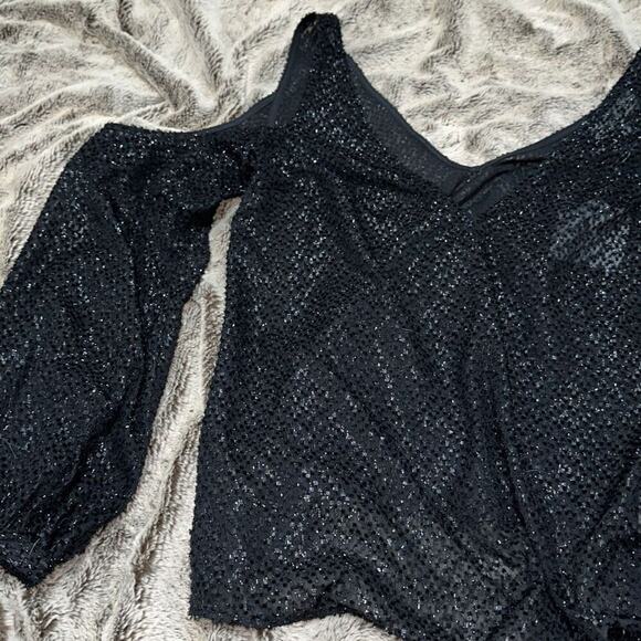 L’Academie see through cold shoulder long sleeve glitter blouse | Sz S, NWT - Picture 4 of 7
